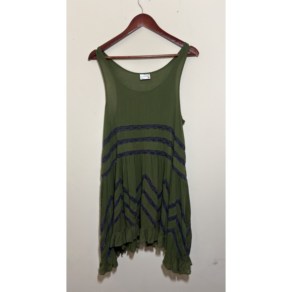 Free People Intimately Women Olive Green Lace Detail Scoop Neck Tunic Tank Sz S